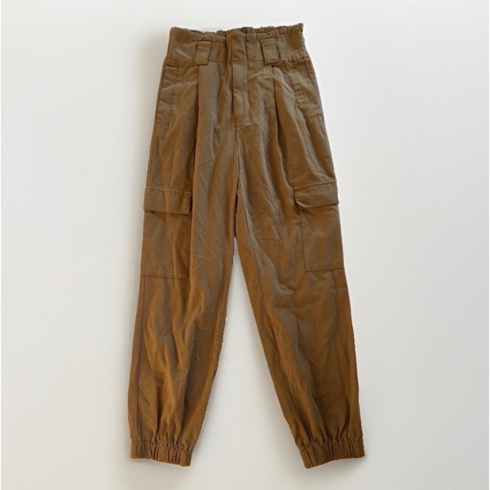 Stradivarius Cargo Joggers Womens XS Brown Paperbag High Waist Utility Gorpcore